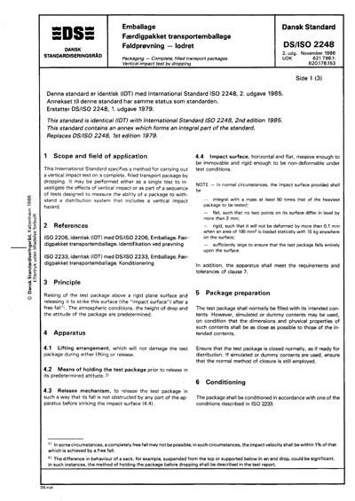 vertical impact test by dropping|ISO 2248 .